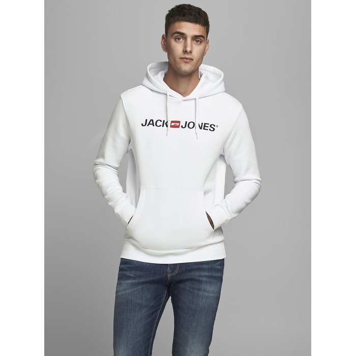 Чоловічий худі з капюшоном JACK & JONES з логотипом, білий, розмір M
