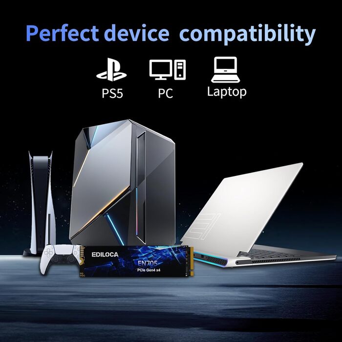 SSD NVMe M.2 PCIe Gen4 4TB з радіатором для PS5, ноутбука та ПК. Швидкість до 7400 МБ/с, 3D NAND TLC. Внутрішній SSD накопичувач