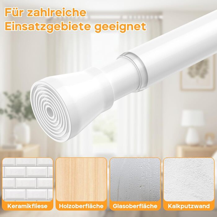 Тelescopic штанга для карнизи без свердління 120-200см - для штор, душових перегородок, вікон, ванної кімнати (1шт, білий)