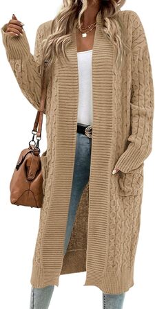 Жіночий в'язаний кардиган Saodimallsu великої в'язки, оверсайз, відкритий спереду, з кишенями, хакі, XL