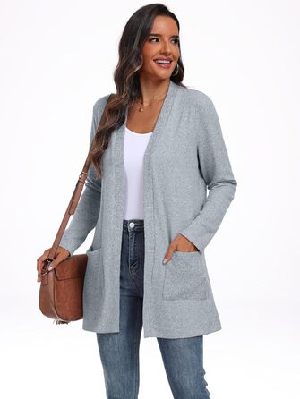 Жіночий в'язаний кардиган QIXING з кишенями, оливковий колір, розмір XL, для осені та зими. Зручний, дихаючий та теплий.