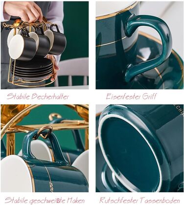 Набір кавових чашок капучіно з блюдцями (6 шт., 150 мл), набір чашок для чаю з золотим декором, британський порцелан, білий