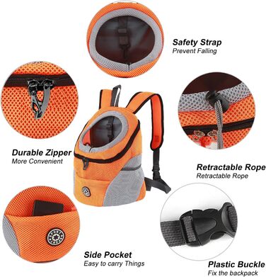 Рюкзак для собак та котів: переноска-рюкзак для маленьких тварин з дихаючим дизайном та водонепроникним дном для подорожей та активного відпочинку (Orange)