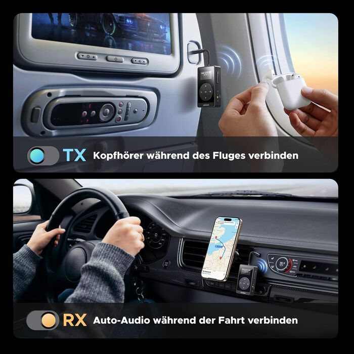 Bluetooth адаптер 2-в-1 UGREEN aptX: трансмітер та ресивер, версія 5.3