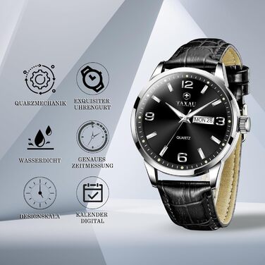 Чоловічий годинник на шкіряному ремінці, кварцовий хронограф, чорний колір, водонепроникний, для чоловіків (8411p-schwarz)