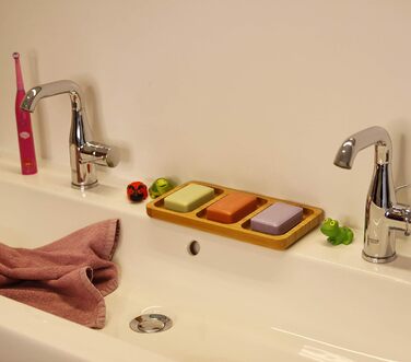 Стильна трисекційна мильниця з натурального бамбука для ванної/душу/кухні з водовідведенням та вентиляцією для швидкого висихання мила, гігієнічна, неслизька