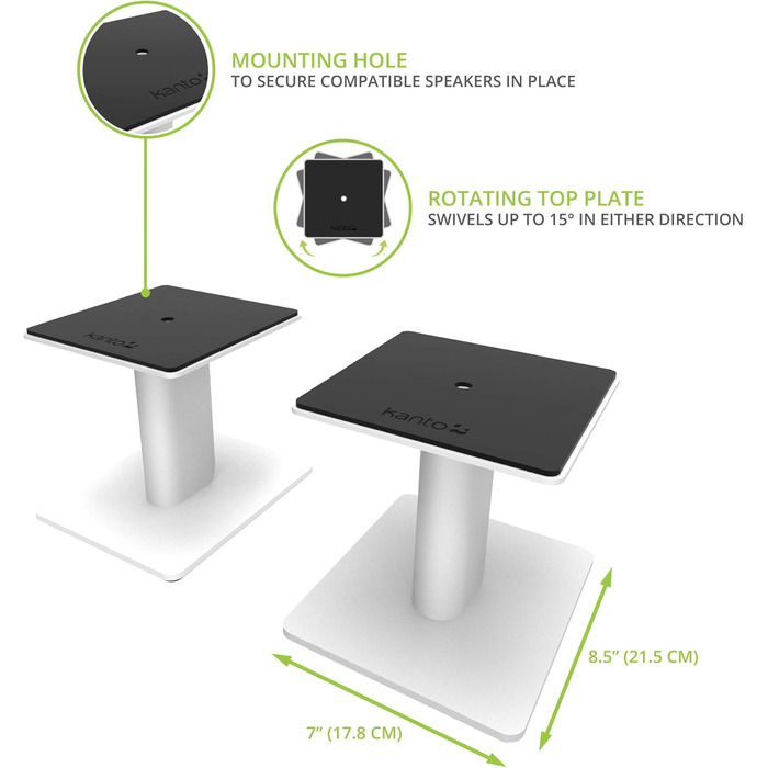 Підставки для акустичних систем Kanto SP6HD | 183 см | Білі | Для середніх/великих колонок та студійних моніторів | Обертові пластини, приховані кабелі