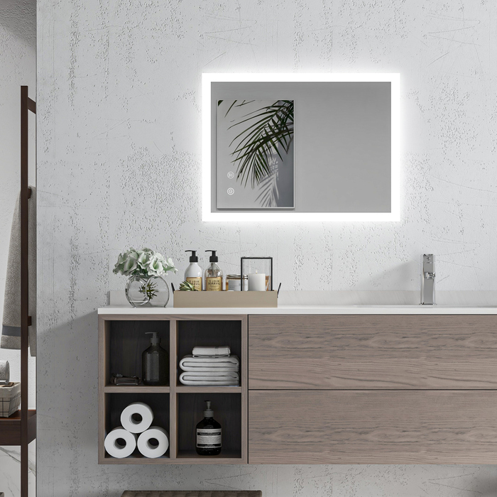 Дзеркало для ванної кімнати Kleankin з LED-підсвіткою 70x50 см, сенсорне управління, функція пам'яті, антизапарник, 3 кольори світла, водонепроникність IP44