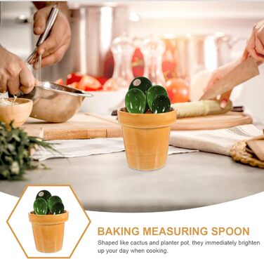 Cabilock Kitchen Measuring Spoon Set Ceramic Cactus Measuring Spoons: 1 Set Cute Measuring Cups and Spoons Porcelain - - Spoon with Holder for Baking Salt Sugar Nuts Dry Ingredients a Kitchen Gadget