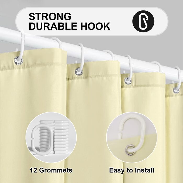 Жовтий водонепроникний душовий завіс для ванної кімнати 180x180 см з кільцями