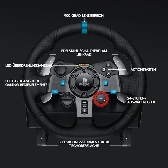 Руль Logitech G29 Driving Force з Force Feedback, 900°, шкіряний, педалі з нержавіючої сталі, для PS4/PS3/PC/Mac, чорний
