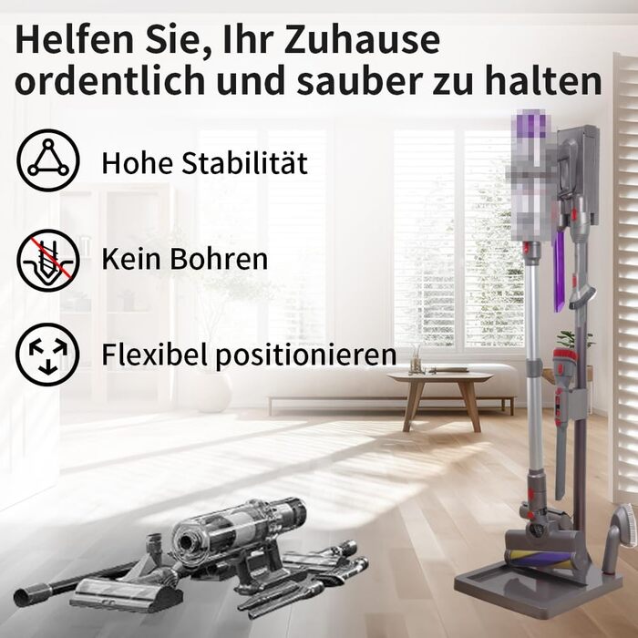 Підставка для пилососа Dyson V15, V12, V11, V10, V8, V7 – стабільна підставка з алюмінію, без свердління, сірий колір