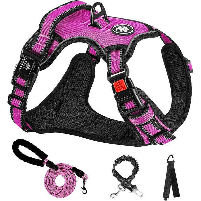 Нашийник для собак середніх порід NESTROAD, розмір M, анти-тяга, обхват шиї 33-43 см, обхват грудей 43-64 см, безпечний, з підкладкою, колір: рожевий