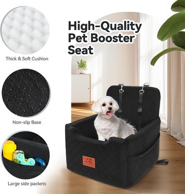 Автокрісло для собак, чорне, до 15 кг, з двома ременями безпеки, знімний та миючий чохол