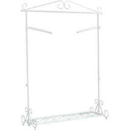 Clothes Rack, Coat Rack with Shoe Storage, Width 136cm, Vintage Style Metal, Height Adjustable from 126 to 200 cm (White)