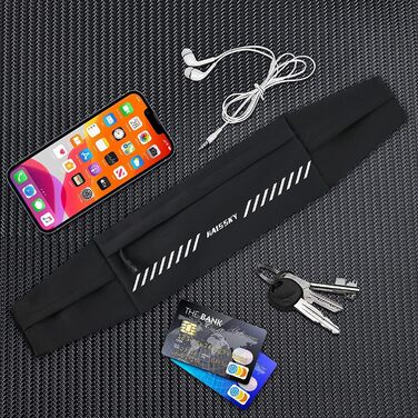 Водонепроникний поясний ремінь для телефону з 3 кишенями, спортивний пояс для бігу, бананка для чоловіків та жінок, чорний (7.0