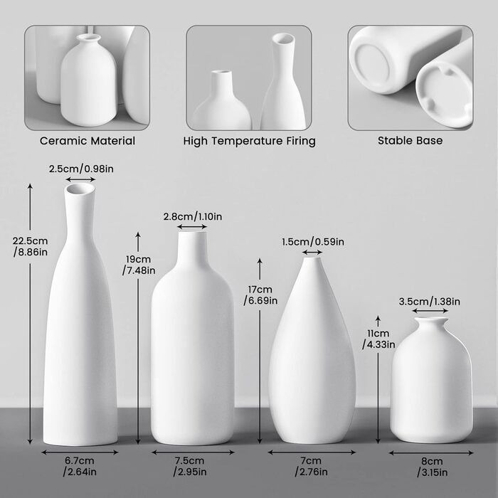 Ceramic Vase Set for Pampas Grass - 2pcs White, Modern Donut Design, Large & Medium - Home Decor for Tables, Shelves, Mantels, Living Room, Bedroom, Office, Wedding, Party, Gift
