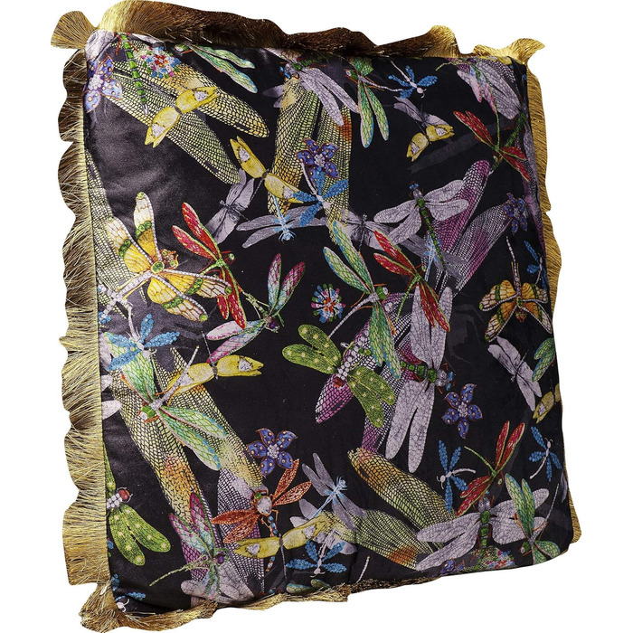 Kare Design Tropical Garden Fringe Pillow, Multicolor, Fringe, Decorative Pillow, Velvet Look, Decorative Cushion with Zipper, 45x45 cm (L/W)
