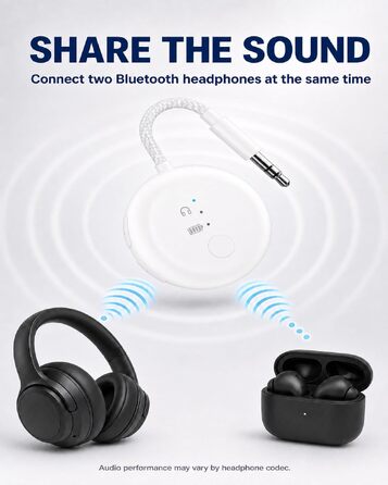 Bluetooth-адаптер для літака Avantree SoundJet R1 для AirPods та бездротових навушників, білий, 25 годин роботи