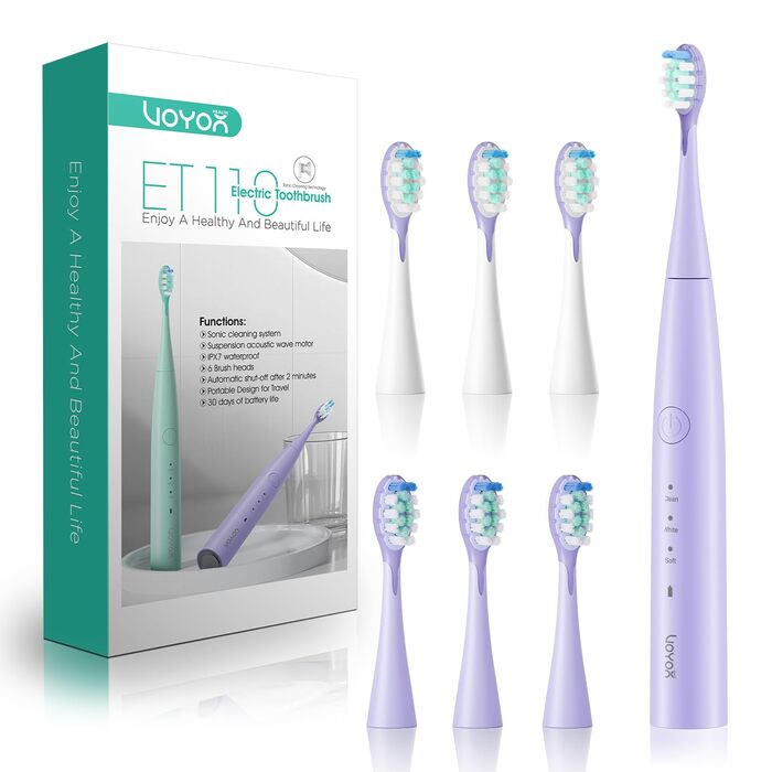 Електрична звукова зубна щітка Ultraschall ET110 (ліловий) - 41000VPM, 70 днів роботи, 6 насадок, таймер, IPX7