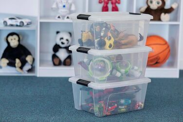 Iris Ohyama Storage Boxes with Lids, 60L, 4-Piece Set, Silver, Secure Closure, Stackable, Handles, for Bedroom, Closet, Office, Organization, BPA-Free Plastic, Storage Boxes, NTB-60 (Black, 15L/3-Piece Set)