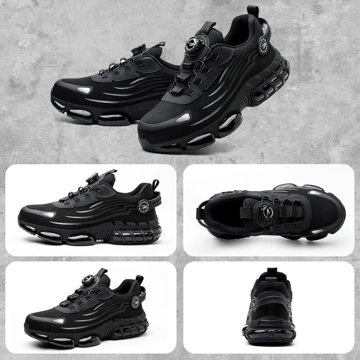 Робочі черевики: захисні черевики для чоловіків та жінок, з металевим підноском, антипрокольні, легкі, спортивні, дихаючі, самозачинені, з швидкою застібкою, модні, захисні черевики 36-46 EU (46 EU, Чорний 266)