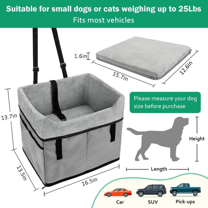 Автокрісло для собак маленьких порід, переноска-бустер для собак до 11,3 кг (сірий)