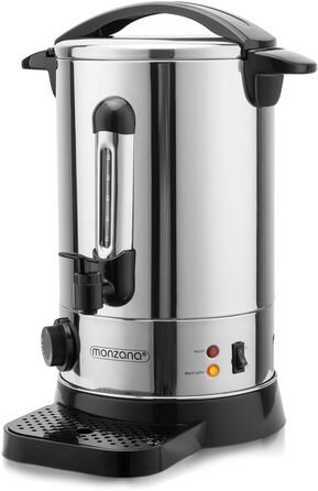 MONZANA® Glühwein Warmer 6.8L with Tap, Drip Tray, Thermostat (30-110°C), Hot Beverage Dispenser, Stainless Steel, Canning Pot, Punch Warmer, Hot Beverage Machine (8.8 L)