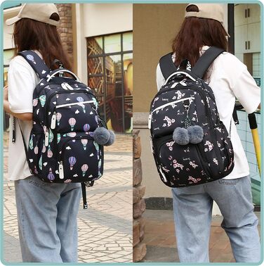 Рюкзак для дівчинки з квітами: шкільний, для подорожей, на ноутбук (чорний)