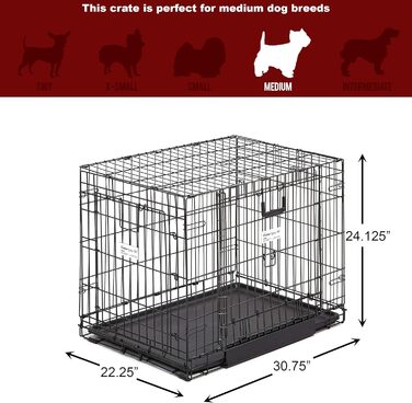 Кія MidWest Homes for Pets Ovation Modell 1924 - переносна переносна будка для собак, чорна, 61x57x60 см, з роздільником, захист підлоги, для маленьких порід