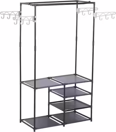 Wardrobe open, coat rack with clothes rail and 12 hooks, freestanding wardrobe with shelf, for dressing room, bedroom, 44 x 87 x 158 cm, Black