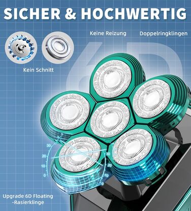 Електричний голкострум для чоловіків Luctry Glatzen Rasierer, 5D голкострум для чоловіків з лисою головою, водонепроникний IPX7, темно-зелений