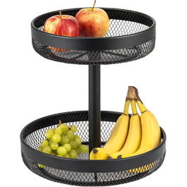 Двоярусна кругла фруктова тарілка Eluno / Корзина для хліба, металева, чорна | Для кухні та вітальні
