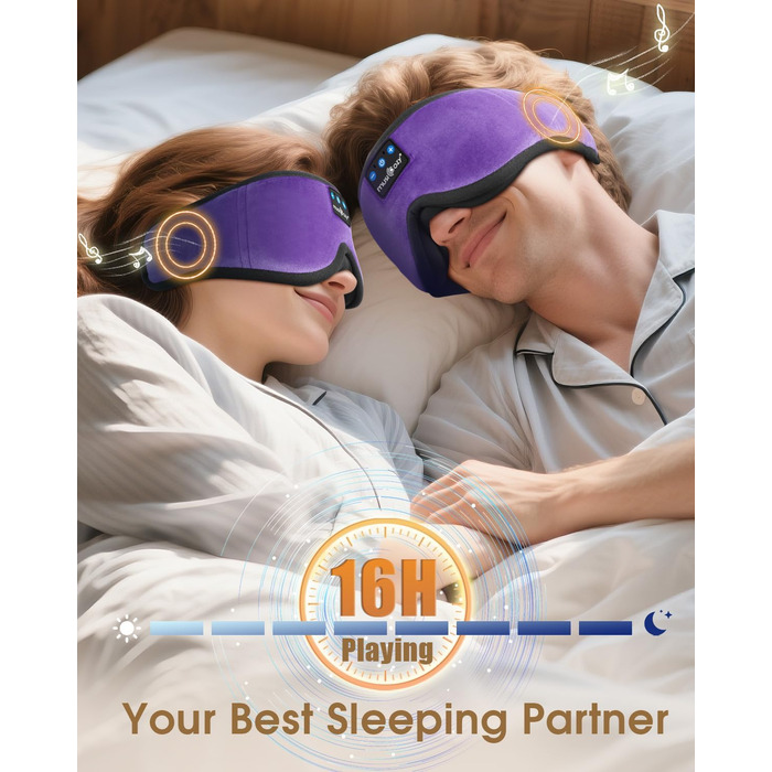 Маска для сну Musicozy з навушниками | Bluetooth 5.4, блокування світла, для подорожей, лавандовий колір. Подарунок для чоловіків та жінок