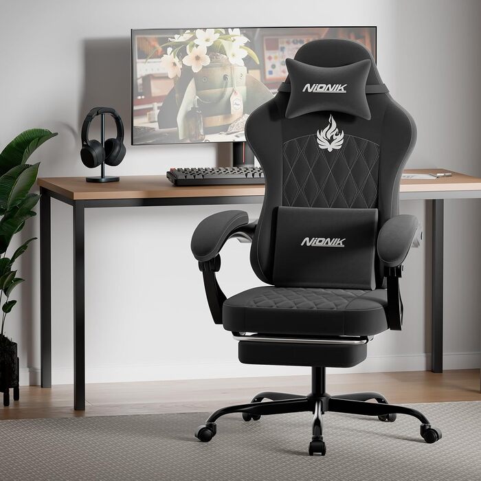 Ігрове крісло Ergonomic Gaming — ергономічний комп'ютерний стілець з регулюванням висоти та нахилу спинки для дітей, підлітків та дорослих, чорний