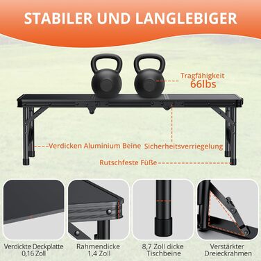 Складний кемпінговий стіл FUNYKICH 87x40x26 см, алюмінієвий, з MDF стільницею, чорний - для пікніка, пляжу, балкону