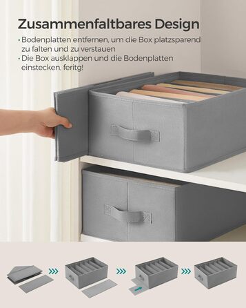 SONGMICS Closet Organizer 6-Piece Set, Storage Box with 6 Compartments, Drawer Organization System, Foldable Storage Boxes, 42 x 30 x 17 cm, for Pants, Clothes, dove-grey RUS009G03