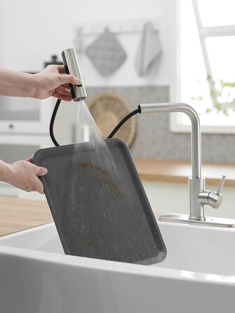 Кухонний змішувач Schwarz Waterfall з висувною лійкою та 3 режимами, 360° обертання, з нержавіючої сталі (щітка)