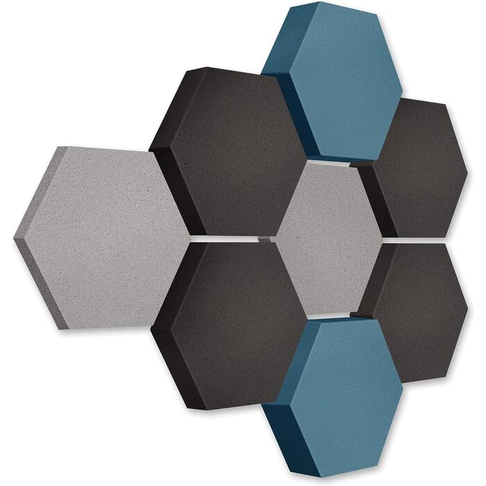 Акустичні панелі platino24 Edition LOFT 3D, набір 8 елементів Ø 300мм, звукопоглинаючі плити Basotect для стін та стелі (2x Платина, 4x Антрацит, 2x Маритим)