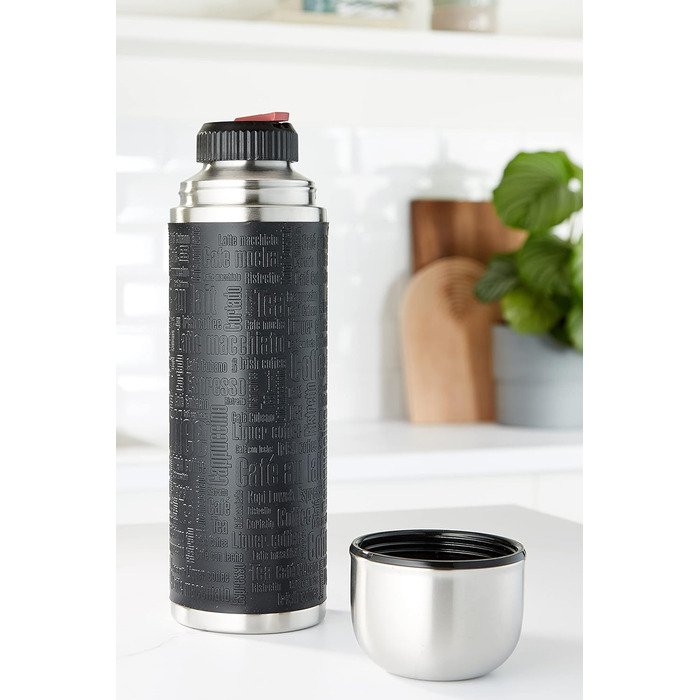 Emsa Senator Insulated Flask 515714 | Capacity: 1.0 L | 100 percent leak-proof | Silicone seal | Safe Loc closure | 12h hot or 24h cold | Black