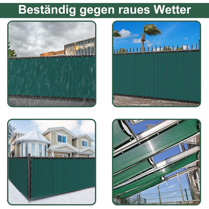 BeGrit Privacy Screen Panel 2m x 5m Fence Screen Weatherproof Garden Fence Windbreak 90% Shade HDPE Sun Protection Tennis Screen Shade Net UV-resistant Tear-resistant with Holes Cable Ties Green
