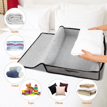 Коробки для зберігання постільних речей AiQInu, 4 шт, 60x45x15 см, сірі. Коробки для білизни з вікном та ручками, складні, для одягу, ковдр, постільної білизни