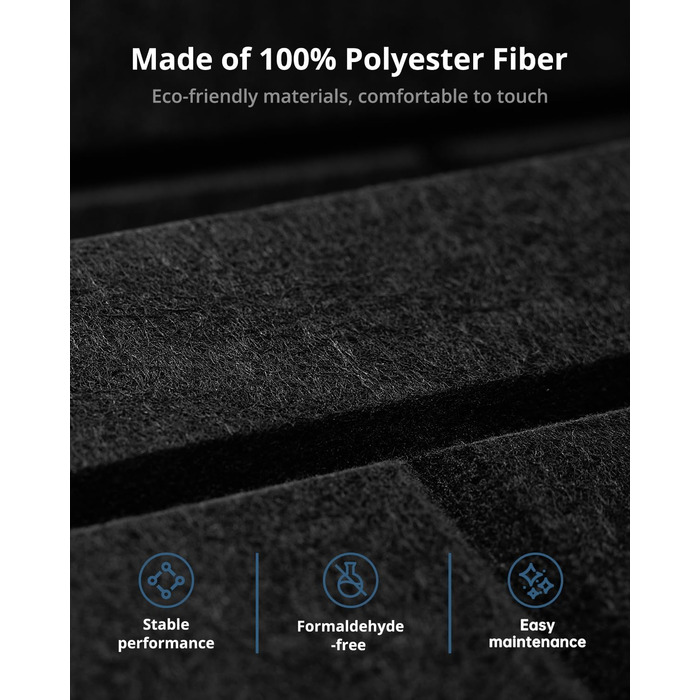 Акустичні панелі Kuchoow самоклеючі звукопоглинаючі плити 30x30x0,9 см, чорні (12 шт) для студії, офісу та звукоізоляції стін