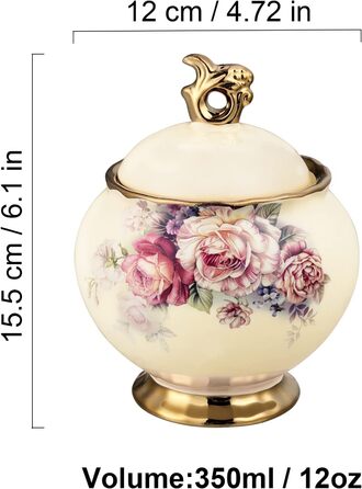 Fanquare White Porcelain Sugar Bowl with Lid, English Royal Family Sugar Pot, Rose Ceramic Sugar Bowl for Coffee Service Set