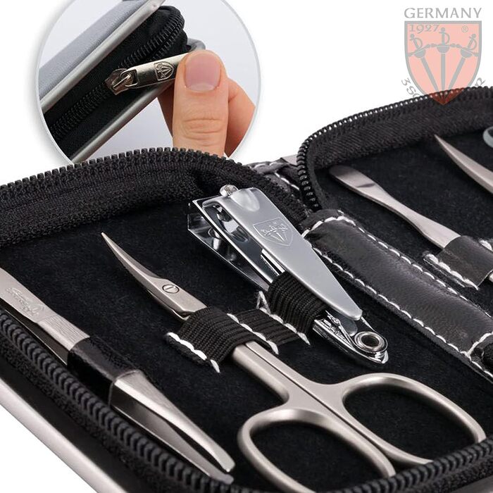 Набір для манікюру та педикюру DREI SCHWERTER 'Ferrara' 6 предметів, Німецька якість, Чорний шкіряний кейс | Манікюрний набір, педикюрний набір, шкіряний кейс