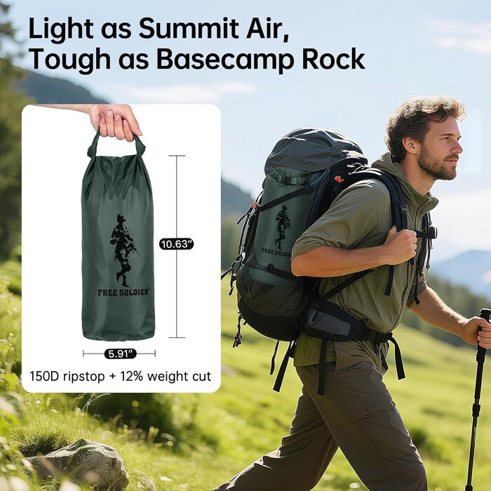 FREE SOLDIER 3x3.2m Waterproof Tarp - Ultralight Camping Shelter, UV Protection, Military Green