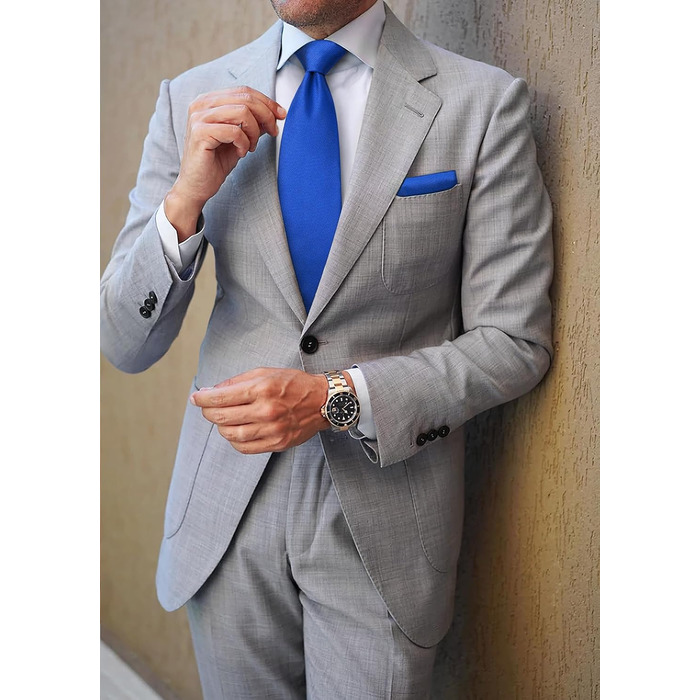 Кравка для чоловіків HISDERN: класична весільна краватка з нагрудним хустиною. Елегантний комплект для офіційних заходів, вечірок та бізнесу (королівський синій)