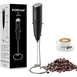 Електричний піноутворювач для молока POWSAF з підставкою, 13000 об/хв, для кави, лате, капучино, чорний/срібний