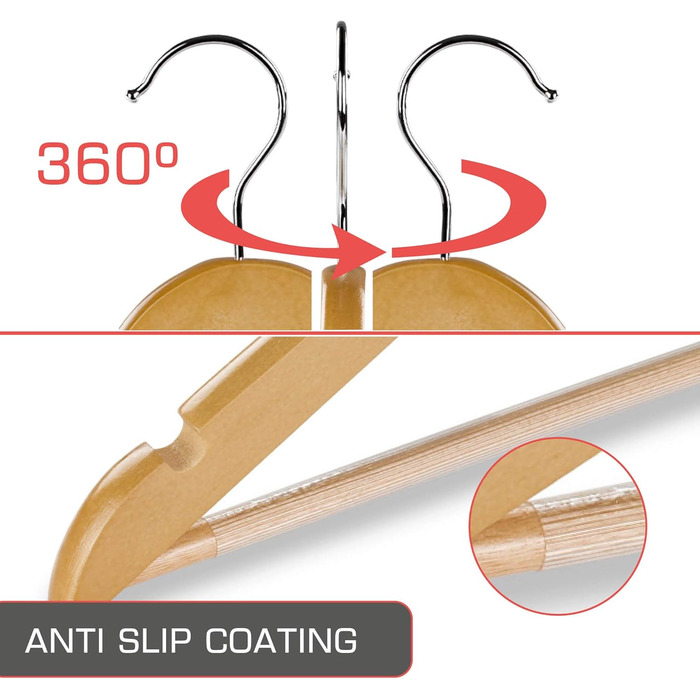 Набір з 20 дерев'яних вішалок для одягу Sjard, 44.5 x 23 x 1.2 см, з кільцем з кедру для захисту від молі, сертифіковані FSC®