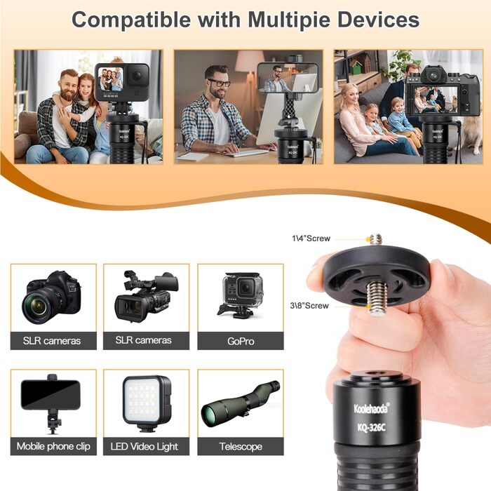 Штатив монопод Koolehaoda KQ-326C: карбонове, 44-174 см, 6 секцій, 32 мм, для фото та відео